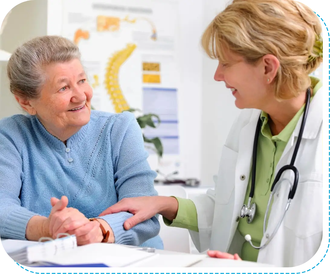 A doctor and patient talking to each other.